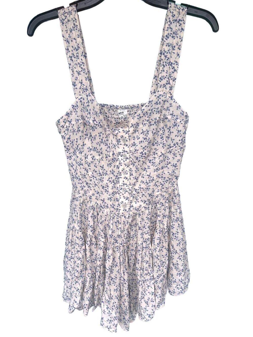 Aerie Creme & Blue Floral Print Sleeveless Top - XS NWT